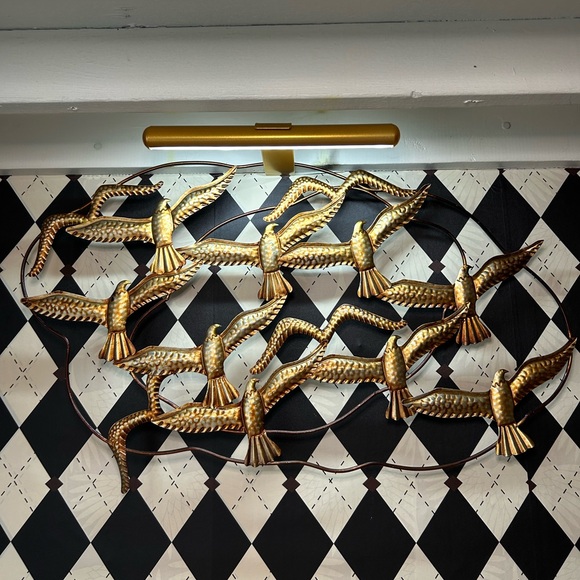 Elegant Metal Wall Sculpture 30" Long – Birds in Flight with Gold & Earthy Tones - Picture 10 of 13